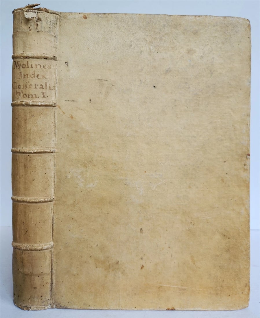 1720s LAW BOOK INDEX GENERALIS CONCLUSIONUM antique VELLUM BOUND FOLIO Vol.1: INDEX GENERALIS CONCLUSIONUM Vol. I [Rome; 1720s] Folio. Size 9 by 13 1/8 inches Original full vellum, spine with raised bands and manuscript title 543 pp. Small damage to the upper end of the spine, 
