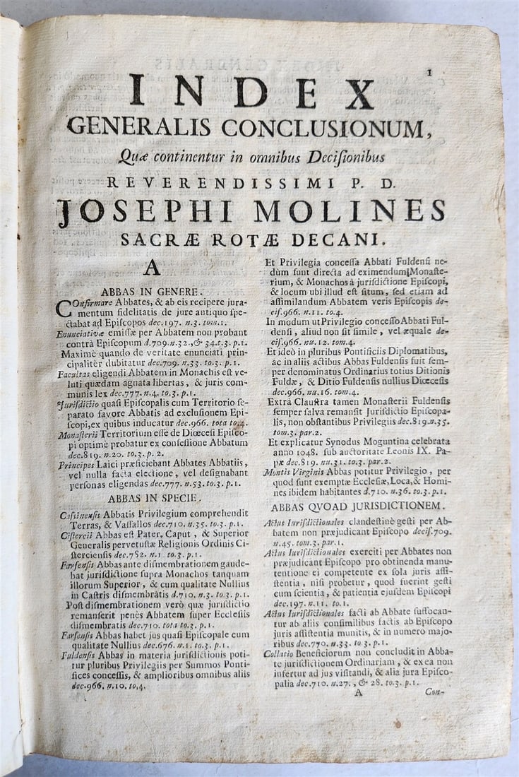 1720s LAW BOOK INDEX GENERALIS CONCLUSIONUM antique VELLUM BOUND FOLIO Vol.1 - 4