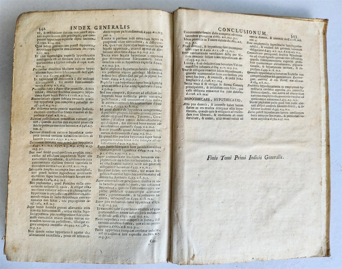 1720s LAW BOOK INDEX GENERALIS CONCLUSIONUM antique VELLUM BOUND FOLIO Vol.1 - 9