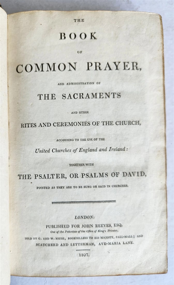 1807 BOOK of COMMON PRAYER w/ PSALTER, or PSALMS of DAVID antique in ENGLISH - 3