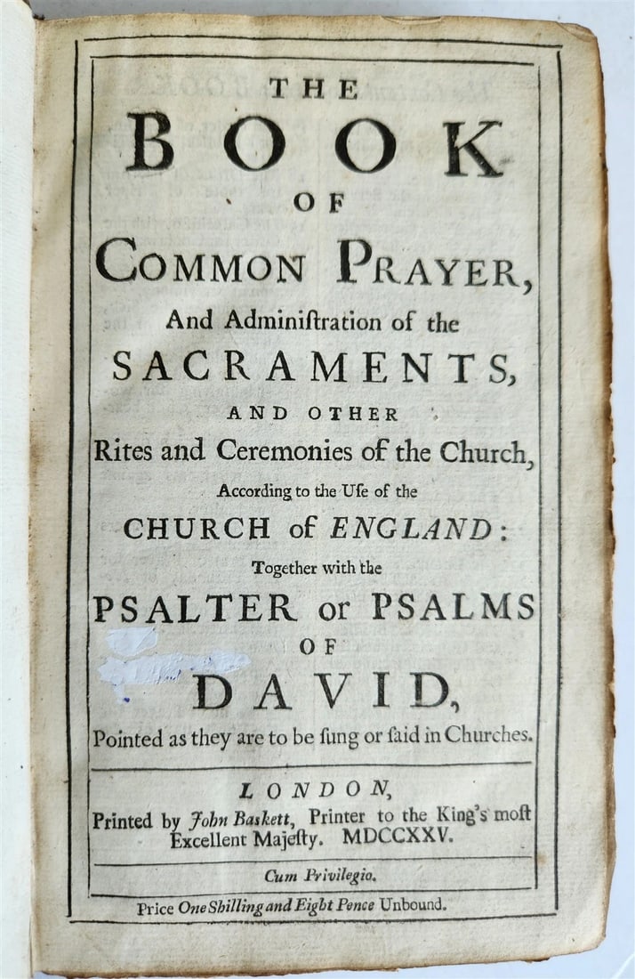 1725 BOOK of COMMON PRAYER w/ PSALTER or PSALMS of DAVID antique in ENGLISH - 2