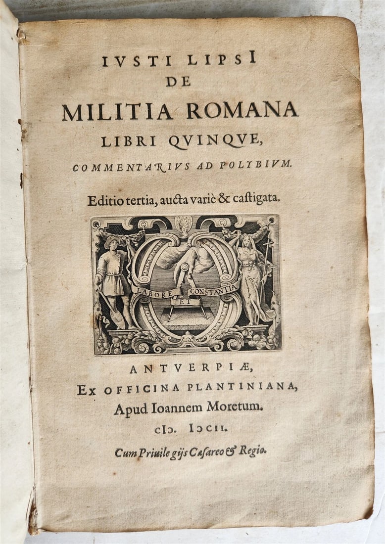 1602 DE MILITIA ROMANA by LIPSIUS antique ILLUSTRATED WARFARE Plantiniana vellum - 2