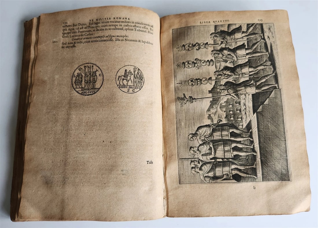 1602 DE MILITIA ROMANA by LIPSIUS antique ILLUSTRATED WARFARE Plantiniana vellum - 8