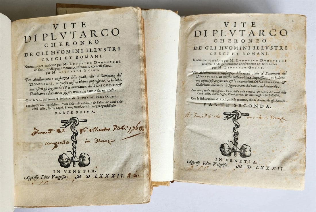 1582 PLUTARCH LIVES of ILLUSTRIOUS GREEK & ROMANS 2 VOLUMES antique ILLUSTRATED (1 of 14)