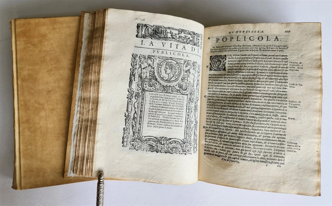 1582 PLUTARCH LIVES of ILLUSTRIOUS GREEK & ROMANS 2 VOLUMES antique ILLUSTRATED - 3