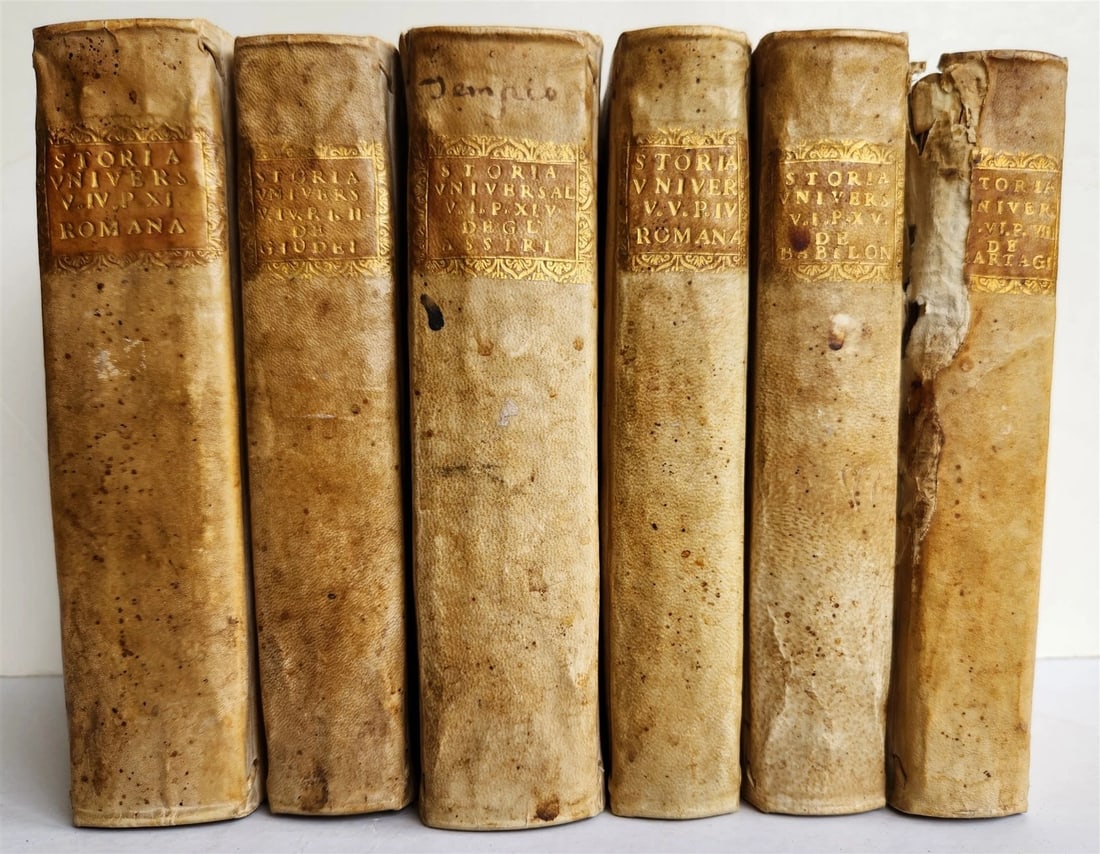 1741 UNIVERSAL HISTORY 7 VOLUMES antique ILLUSTRATED w/ MAPS in ITALIAN vellum - 15