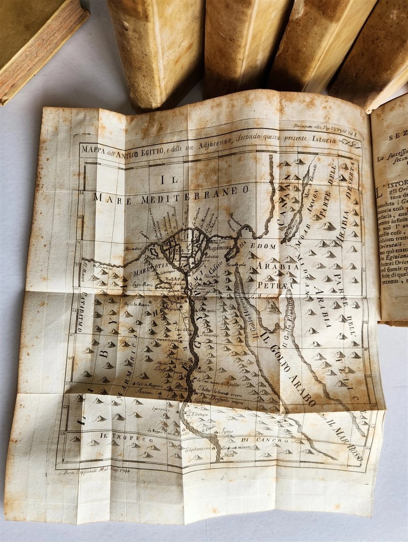 1741 UNIVERSAL HISTORY 7 VOLUMES antique ILLUSTRATED w/ MAPS in ITALIAN vellum - 19