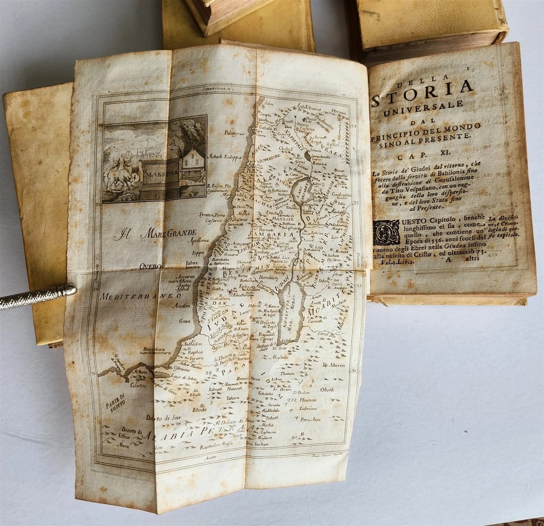 1741 UNIVERSAL HISTORY 7 VOLUMES antique ILLUSTRATED w/ MAPS in ITALIAN vellum - 4