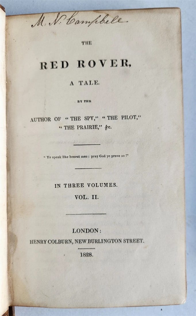 1828 JAMES FENIMORE COOPER ENGLISH EDITION THE RED ROVER A TALE antique 3 vols - 7