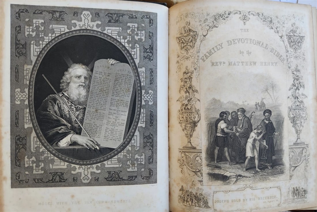 1850 BIBLE in ENGLISH FULLY ILLUSTRATED 3 VOLUMES antique by Rev. Matthew Henry - 2