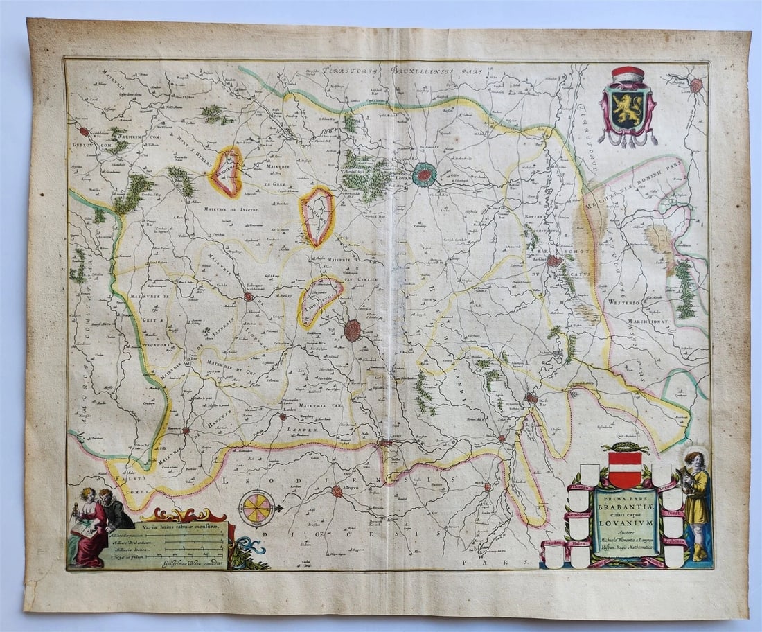 1640 Brabant Leuven BELGIUM MAP by WILLEM BLAEU antique AUTHENTIC hand colored: MAP prima pars BRABANTIAE cuius caput LOVANIUM BELGIUM Amsterdam: Willem Blaeu; 1640. (from : Theatrum orbis terrarum, sive Atlas novus) "Flandriae Teutonicae Occidentalior" translates to "The