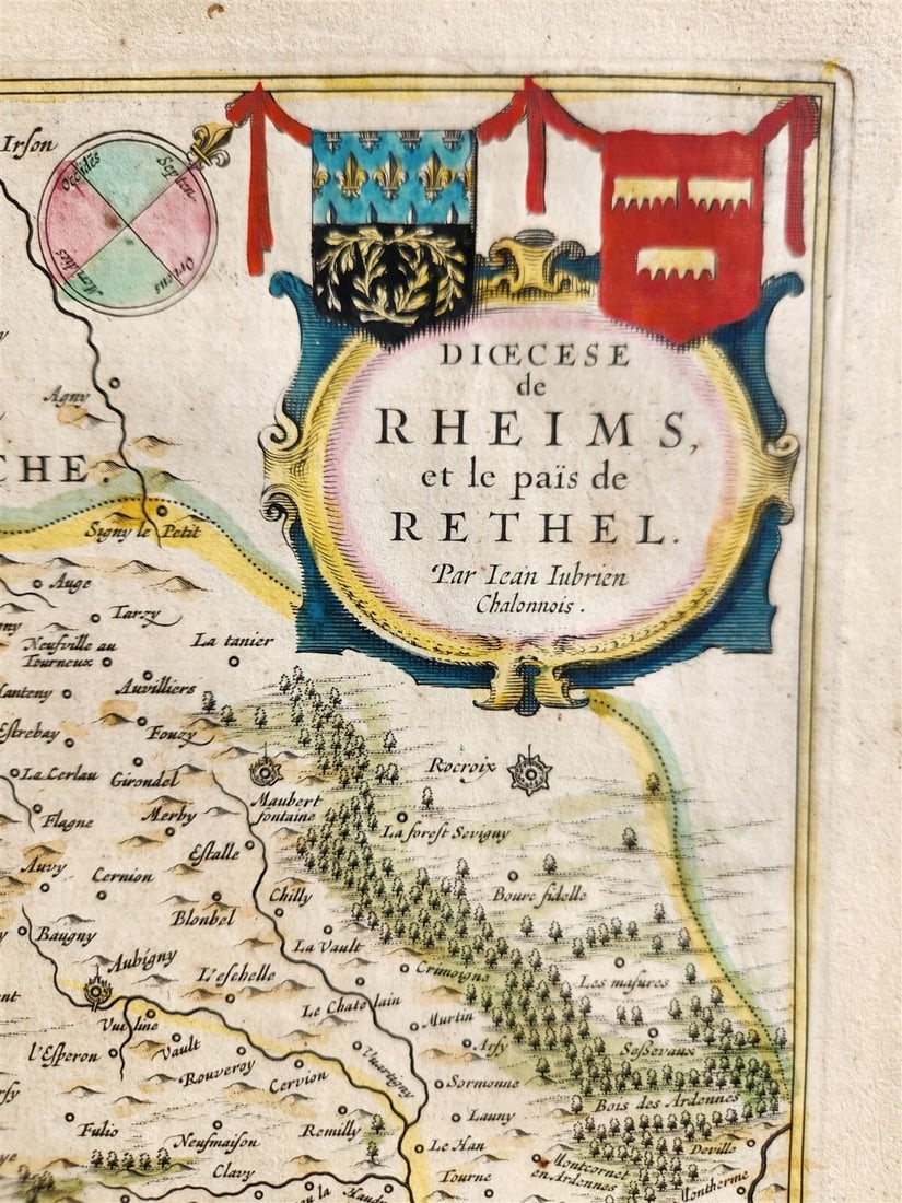 1640 MAP of RHEIMS RETHEL FRANCE by WILLEM BLAEU antique AUTHENTIC hand colored - 2