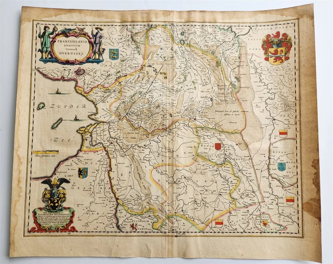1640 MAP of Overijssel NETHERLANDS by WILLEM BLAEU antique AUTHENTIC handcolored: MAP TRANSISELANIA DOMINIUM VERNACULE OVER-YSSEL Amsterdam: Willem Blaeu; 1640. (from : Theatrum orbis terrarum, sive Atlas novus) "Transiselania Dominum vernacule Over-Yssel" refers to the province of