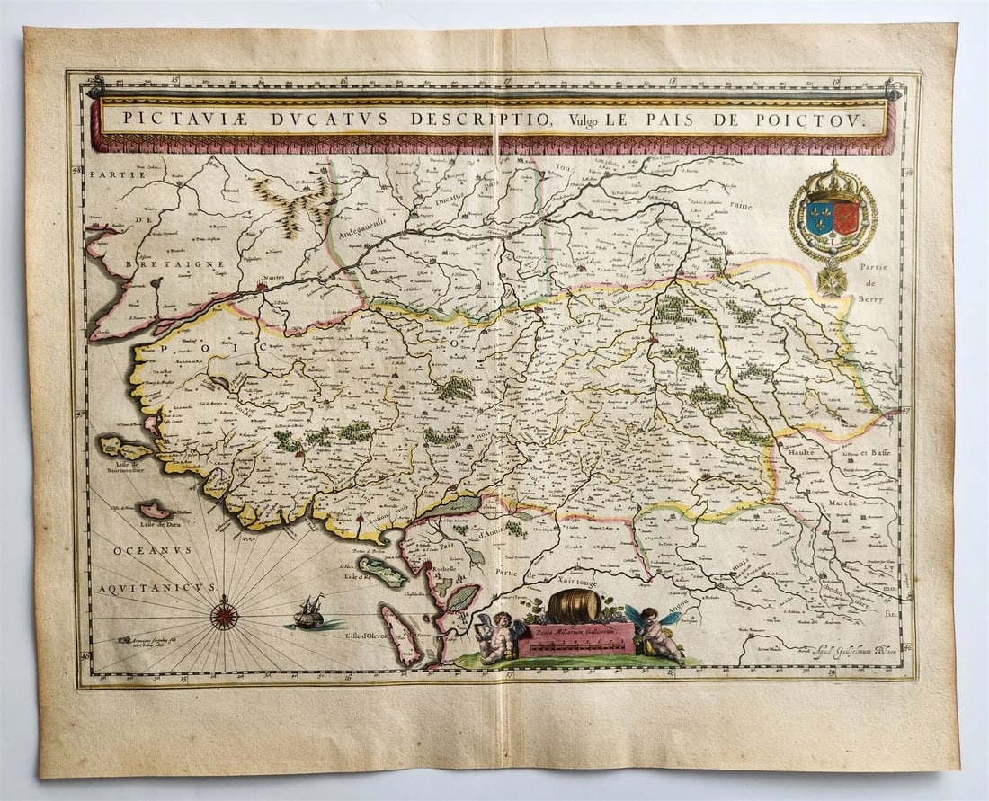 1640 MAP of FRANCE PAIS DE POICTOV WILLEM BLAEU antique AUTHENTIC hand colored: MAP PAIS DE POICTOV (Southern France) Amsterdam: Willem Blaeu; 1640. (from : Theatrum orbis terrarum, sive Atlas novus) Hand colored Overall 18 by 22.5 inches Very good condition 100% authentic
