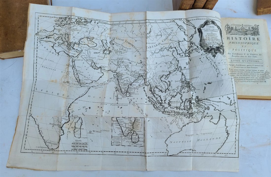 1775 HISTORY of EUROPEAN SETTLEMENTS & TRADE in INDIES 7 VOLUMES antique w/MAPS - 8