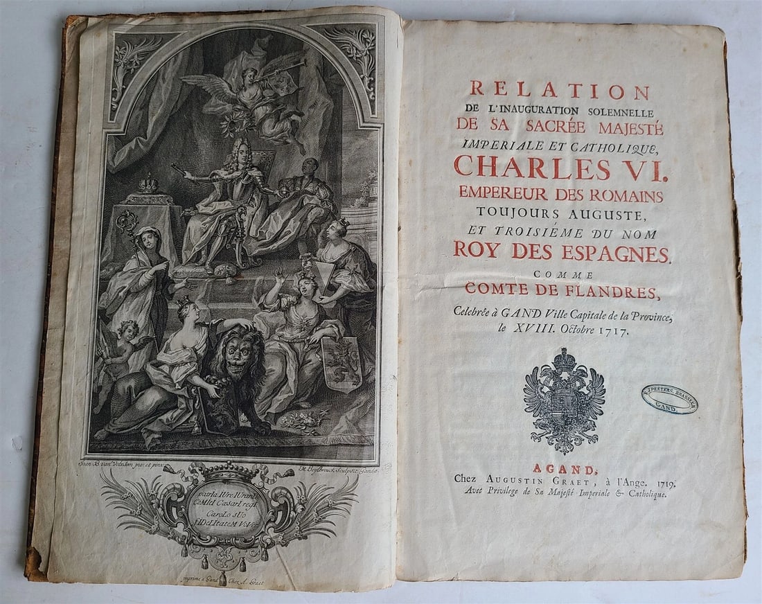 1719 CHARLES VI INAGUARATION LARGE FOLIO ILLUSTRATED w/ FOLD OUT PLATES antique - 5