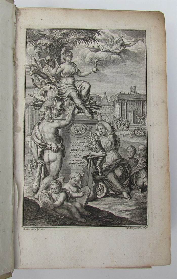 1744 ROMAN HISTORY ARMORIAL VELLUM BINDING antique w/ MAP by LUCIUS FLORUS - 5