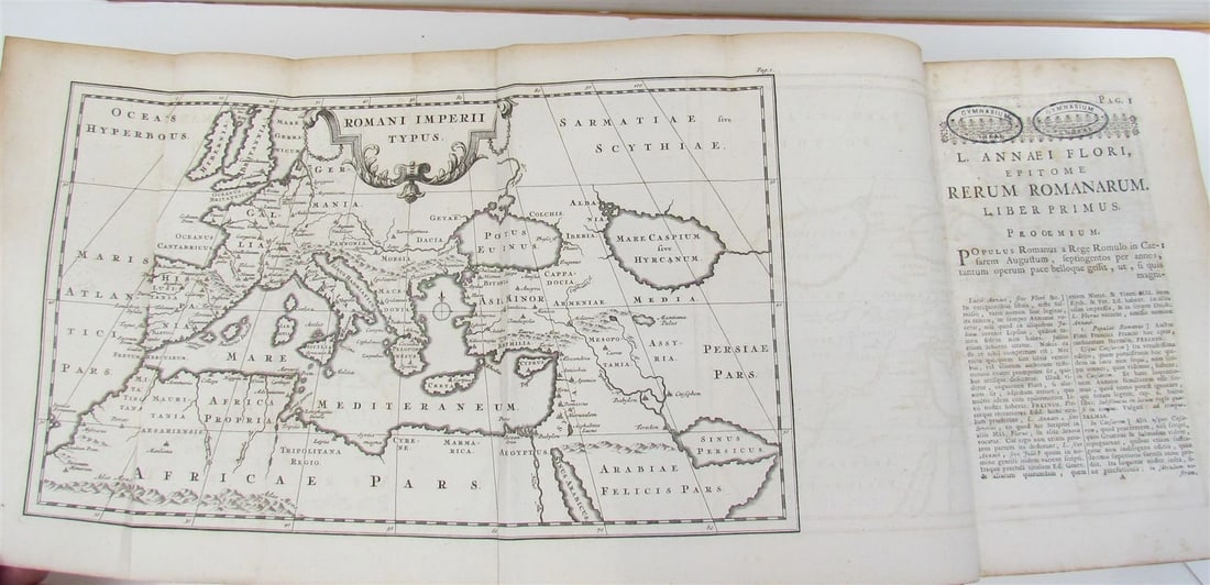 1744 ROMAN HISTORY ARMORIAL VELLUM BINDING antique w/ MAP by LUCIUS FLORUS - 7
