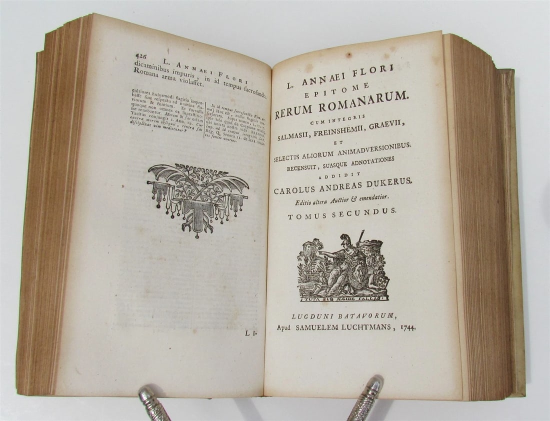 1744 ROMAN HISTORY ARMORIAL VELLUM BINDING antique w/ MAP by LUCIUS FLORUS - 8