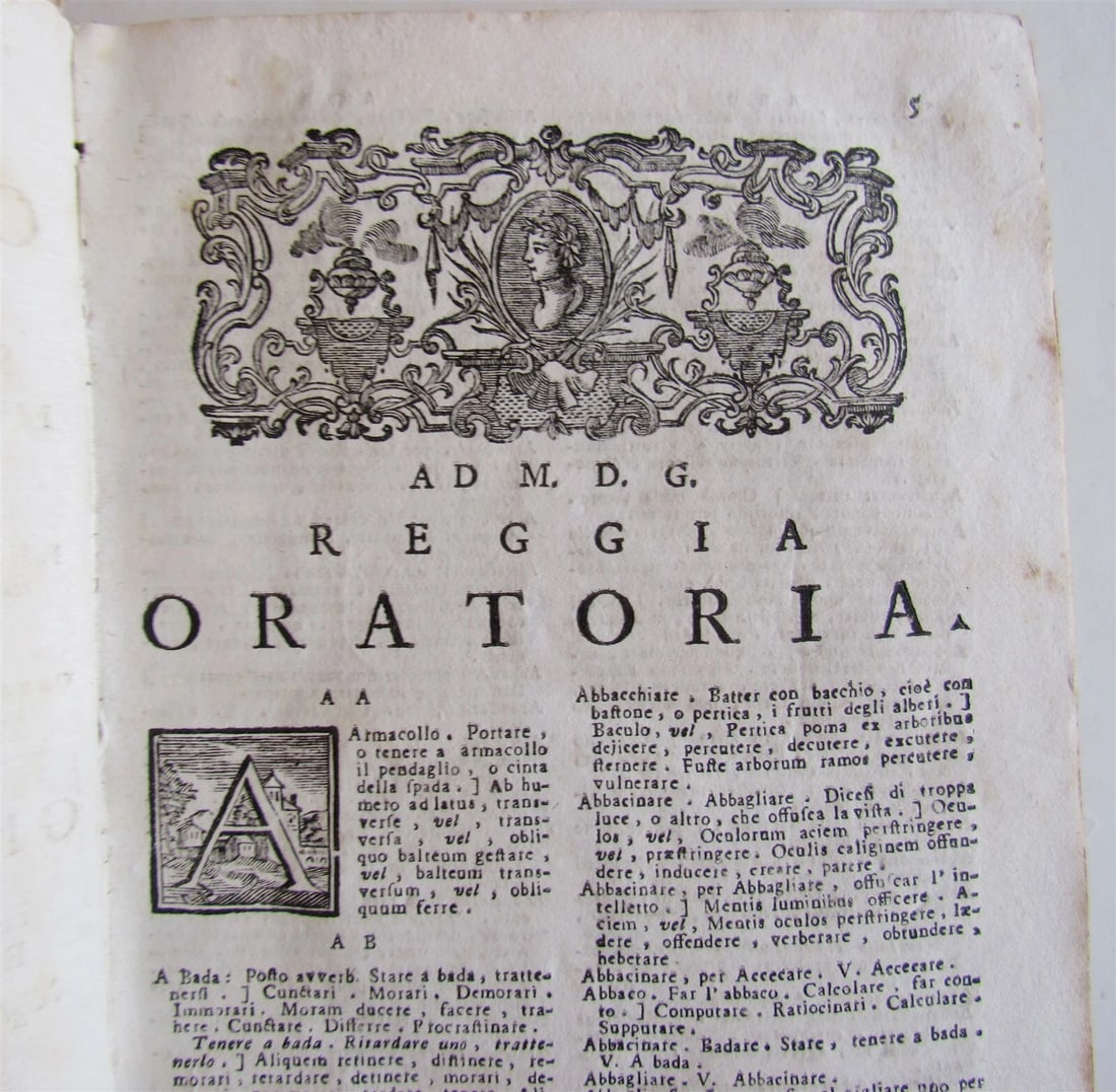 1763 REGGIA ORATORIA by GIOVANNI MARGINI antique VELLUM BOUND ITALIAN GRAMMAR - 4