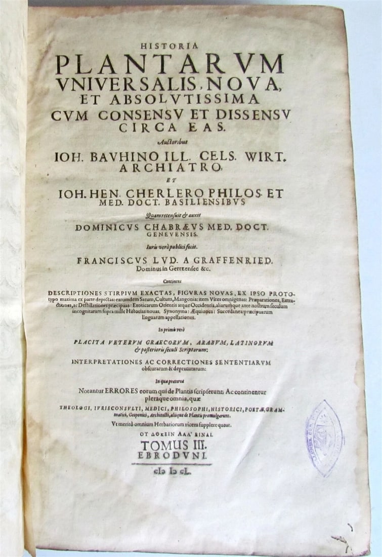 1651 HISTORIAE PLANTARUM UNIVERSALIS v.3 by J. Bauhin antique BOTANY ILLUSTRATED - 3