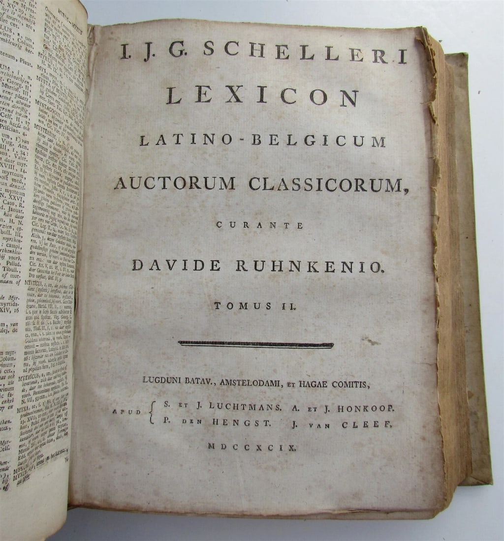 1799 Lexicon Latino-Belgicum by SCHELLERUS Amsterdam coat of arms VELLUM antique - 6