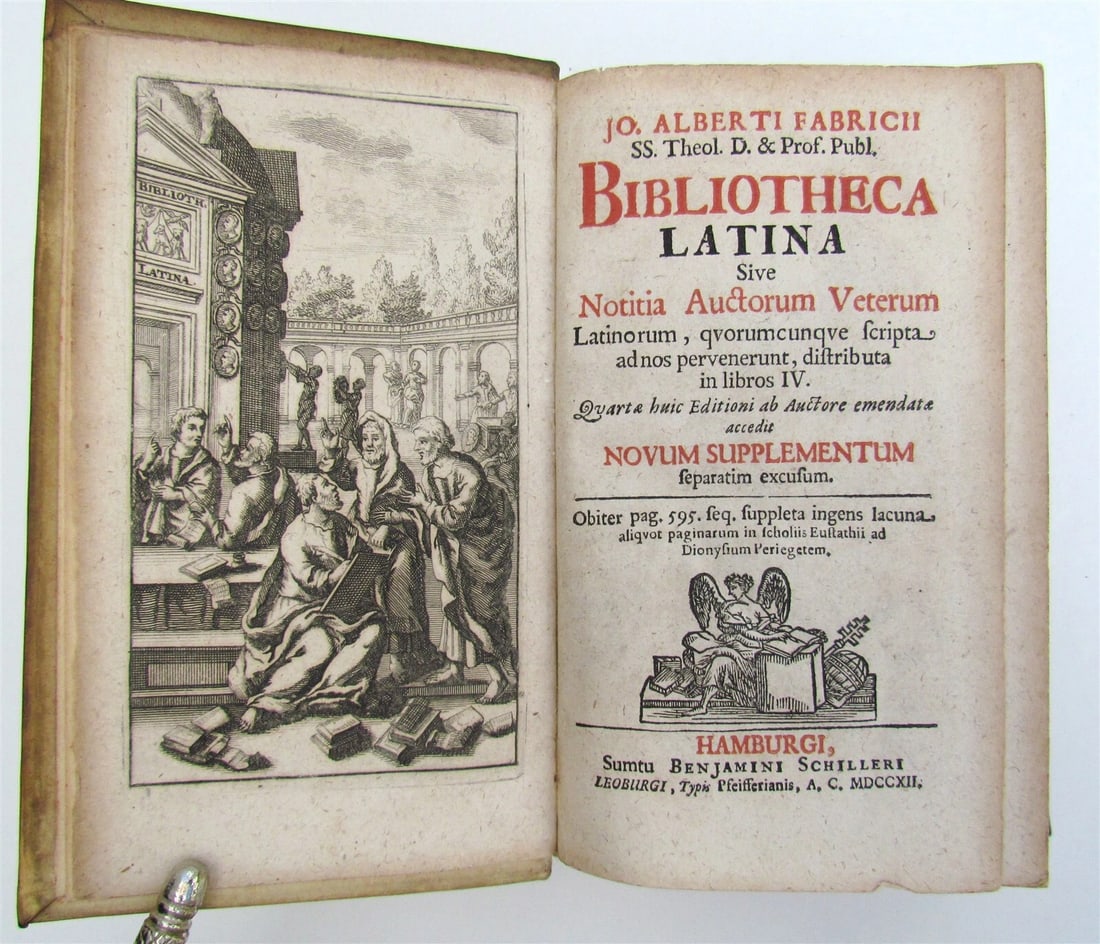 1712 BIBLIOTHECA LATINA by J.A. Fabricius antique BLINDSTAMPED VELLUM BINDING (1 of 8)