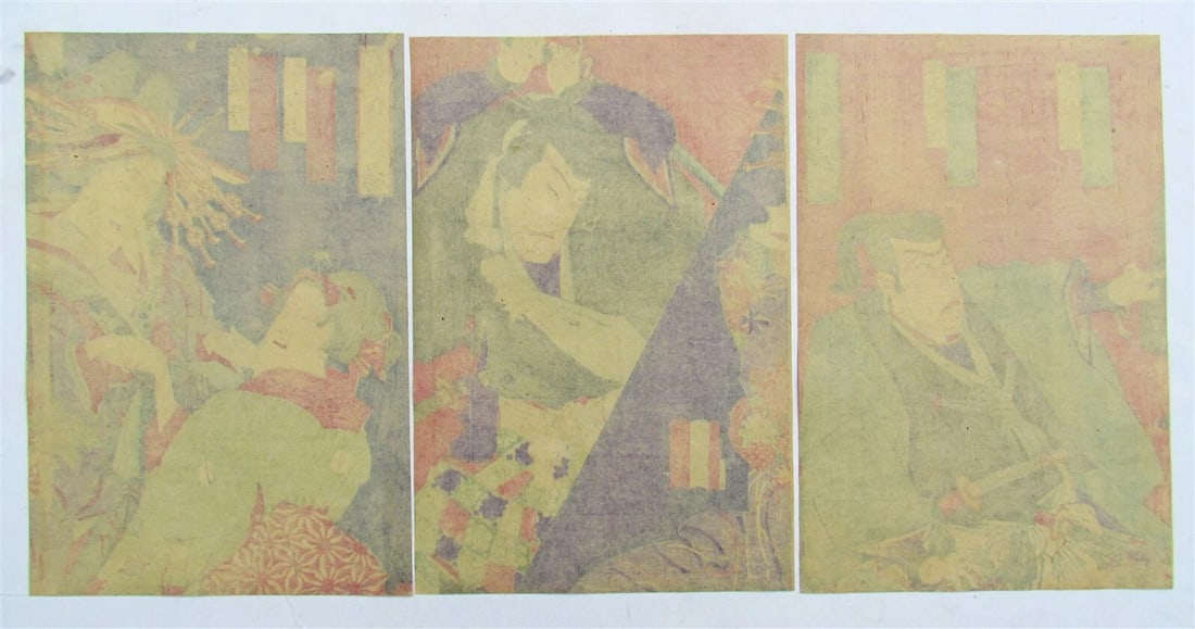 JAPANESE WOODBLOCK PRINT TRIPTYCH antique by UTAGAWA KUNISADA - 6