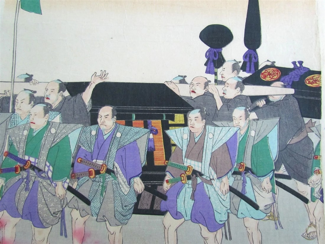 JAPANESE WOODBLOCK QUADTYCH PRINT ANTIQUE FEASTIVAL PROCESSION 4 parts MEIJI - 3