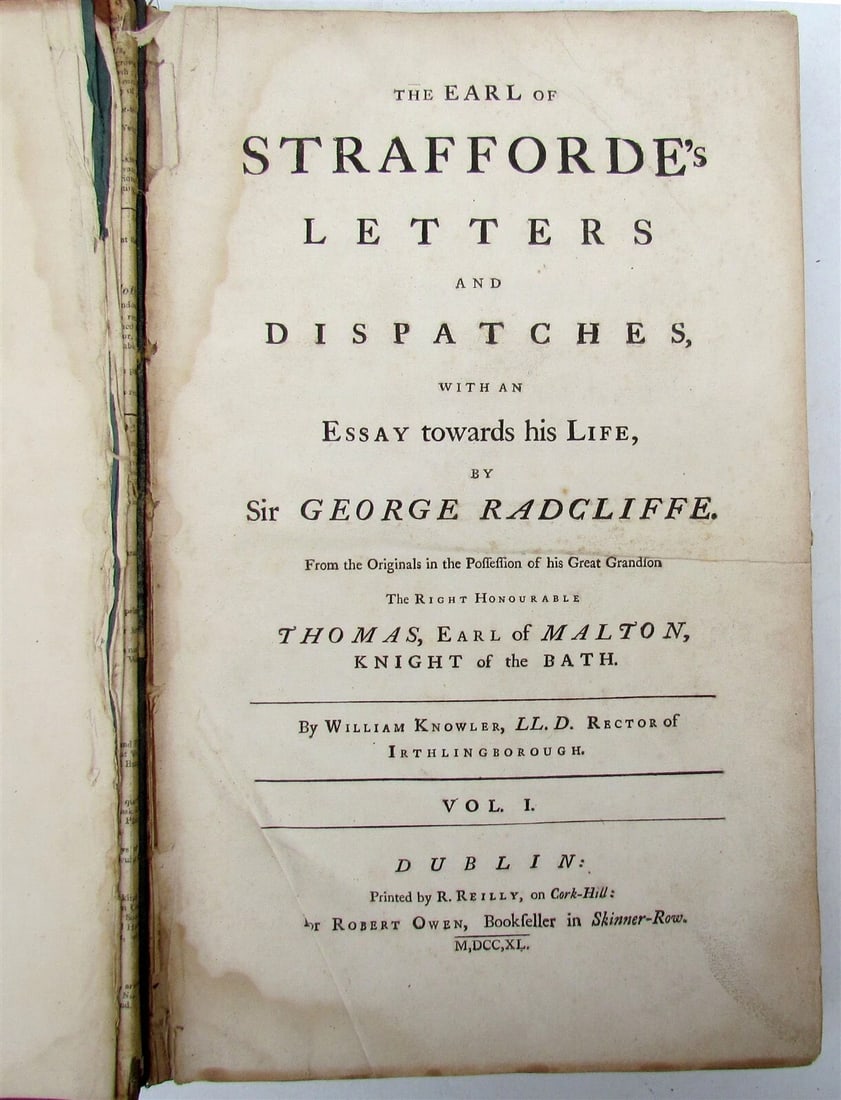 1740 STAFFORDE'S LETTERS & DISPATCHES by WILLIAM KNOWLER 2 FOLIO VOLUMES antique - 3