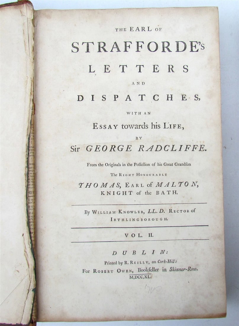 1740 STAFFORDE'S LETTERS & DISPATCHES by WILLIAM KNOWLER 2 FOLIO VOLUMES antique - 4
