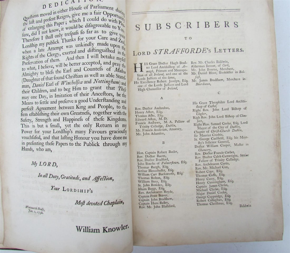 1740 STAFFORDE'S LETTERS & DISPATCHES by WILLIAM KNOWLER 2 FOLIO VOLUMES antique - 7
