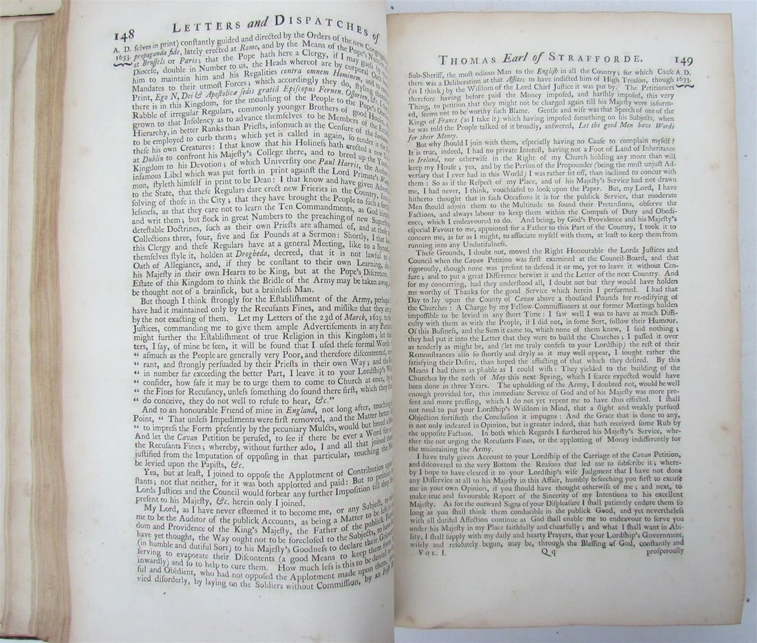 1740 STAFFORDE'S LETTERS & DISPATCHES by WILLIAM KNOWLER 2 FOLIO VOLUMES antique - 8