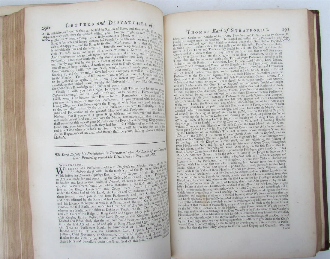 1740 STAFFORDE'S LETTERS & DISPATCHES by WILLIAM KNOWLER 2 FOLIO VOLUMES antique - 9