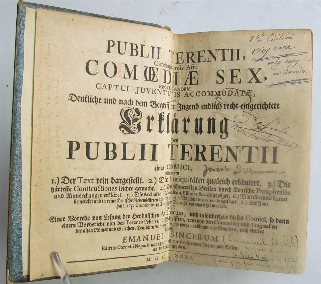 1731 TERENCE PLAYS in GERMAN antique Comoediae Sex - 3