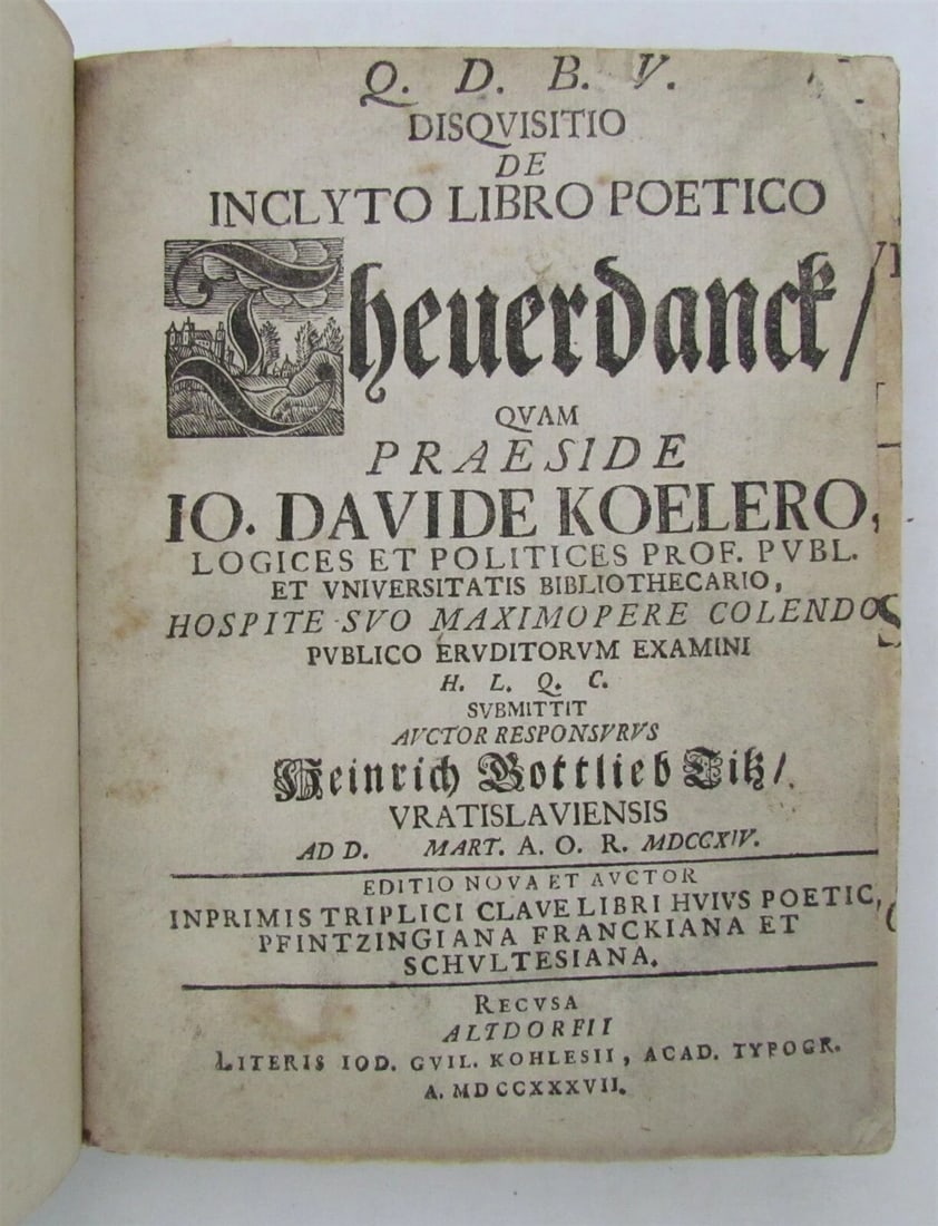 1737 Disquisitio de Inclyto Libro Poetico I.KOELERO antique - 3
