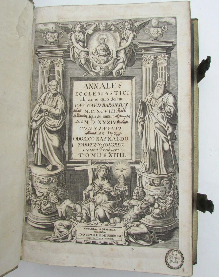 1694 BLIND-STAMPED PIGSKIN OVER WOODEN BOARDS FOLIO ANNALES ECCLESIASTICI - 6