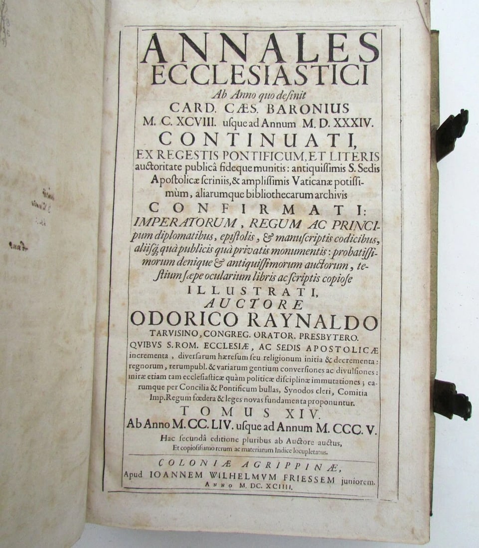 1694 BLIND-STAMPED PIGSKIN OVER WOODEN BOARDS FOLIO ANNALES ECCLESIASTICI - 7