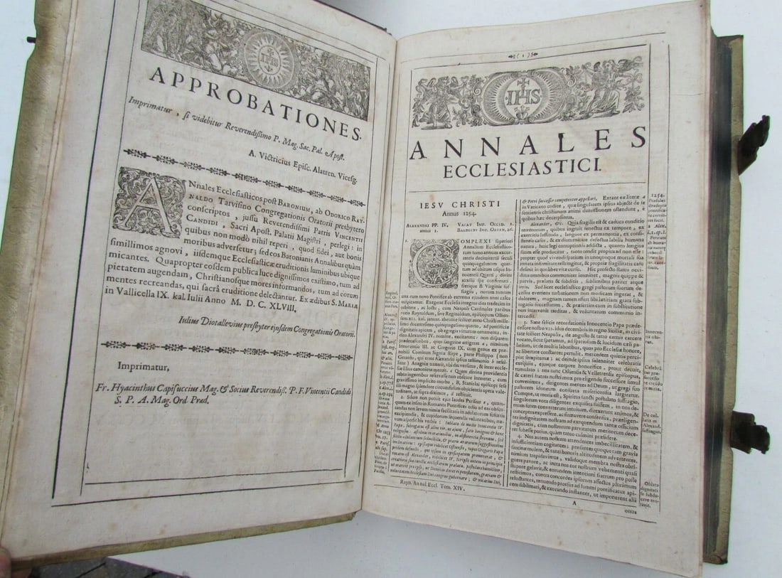 1694 BLIND-STAMPED PIGSKIN OVER WOODEN BOARDS FOLIO ANNALES ECCLESIASTICI - 8