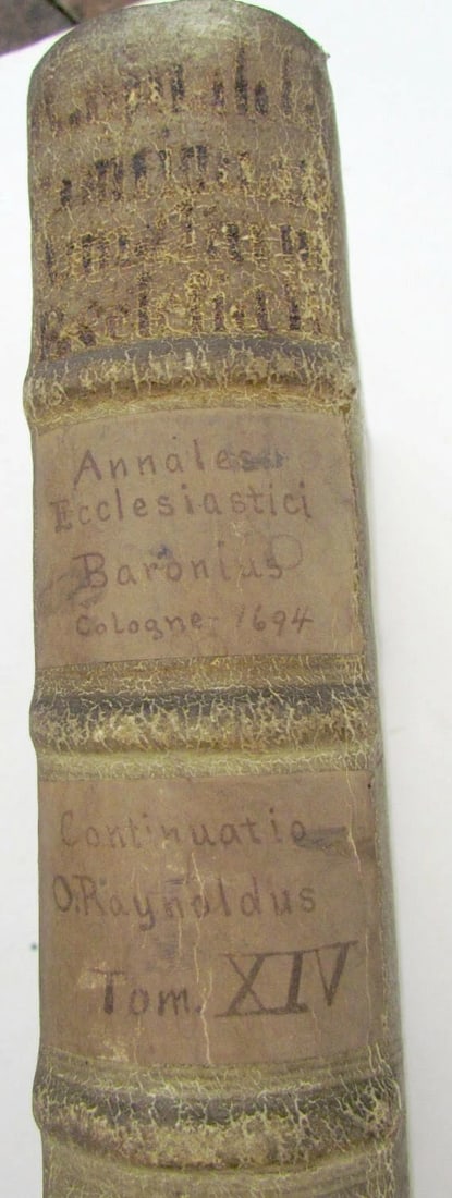 1694 BLIND-STAMPED PIGSKIN OVER WOODEN BOARDS FOLIO ANNALES ECCLESIASTICI - 9