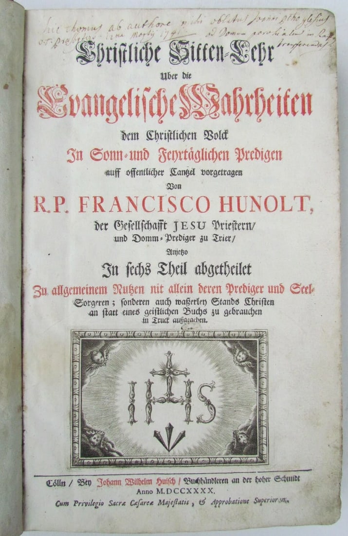 1740 ANTIQUE LEATHER BOUND FOLIO by FRANCISCO HUNOLT in GERMAN - 3