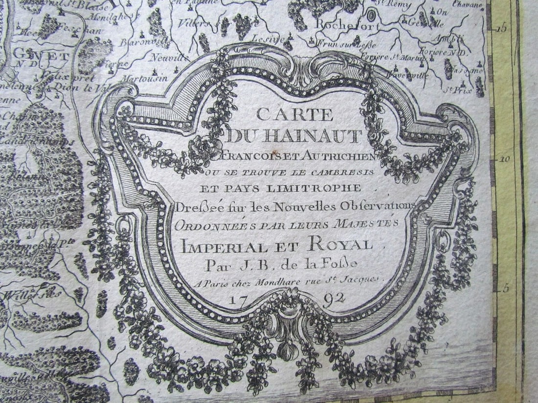 1792 ANTIQUE MAP - HAINAUT BELGIUM 31 by 22" ORIGINAL - 2