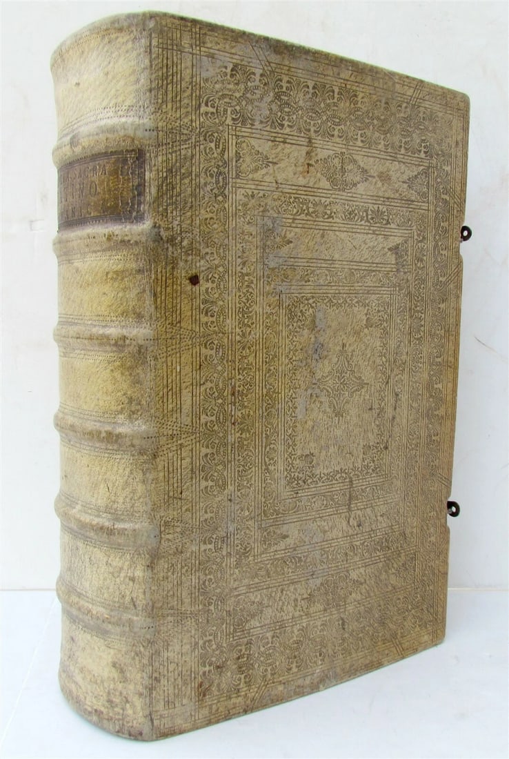 1737 LATIN GERMAN BIBLE AMAZING PIGSKIN BINDING MASSIVE FOLIO antique BIBLIA - 2