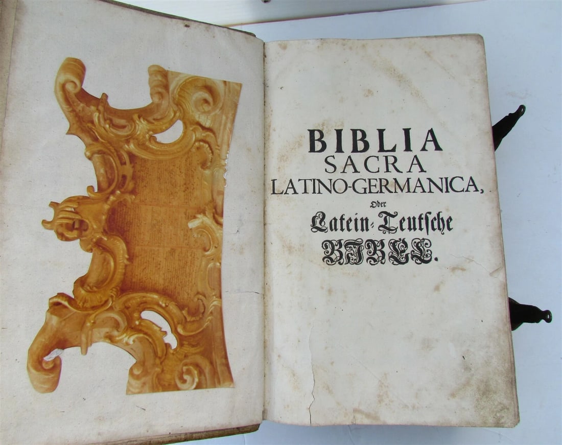 1737 LATIN GERMAN BIBLE AMAZING PIGSKIN BINDING MASSIVE FOLIO antique BIBLIA - 5