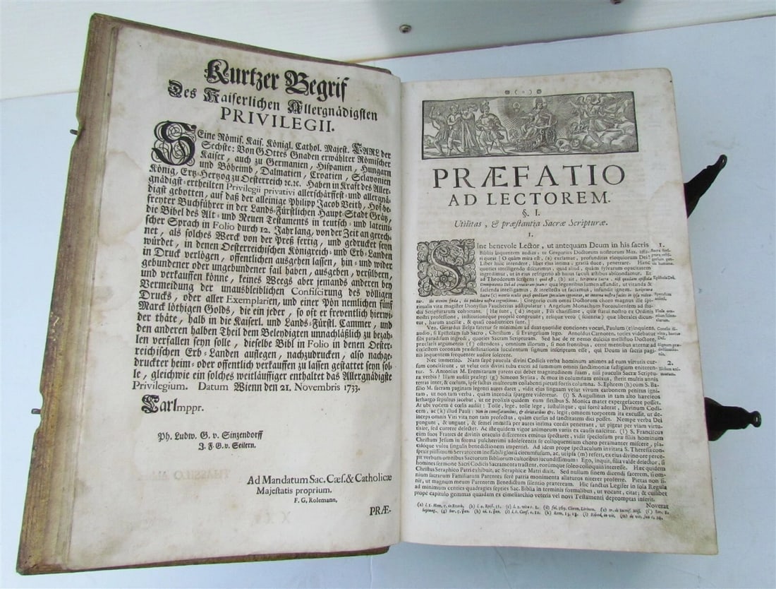 1737 LATIN GERMAN BIBLE AMAZING PIGSKIN BINDING MASSIVE FOLIO antique BIBLIA - 8