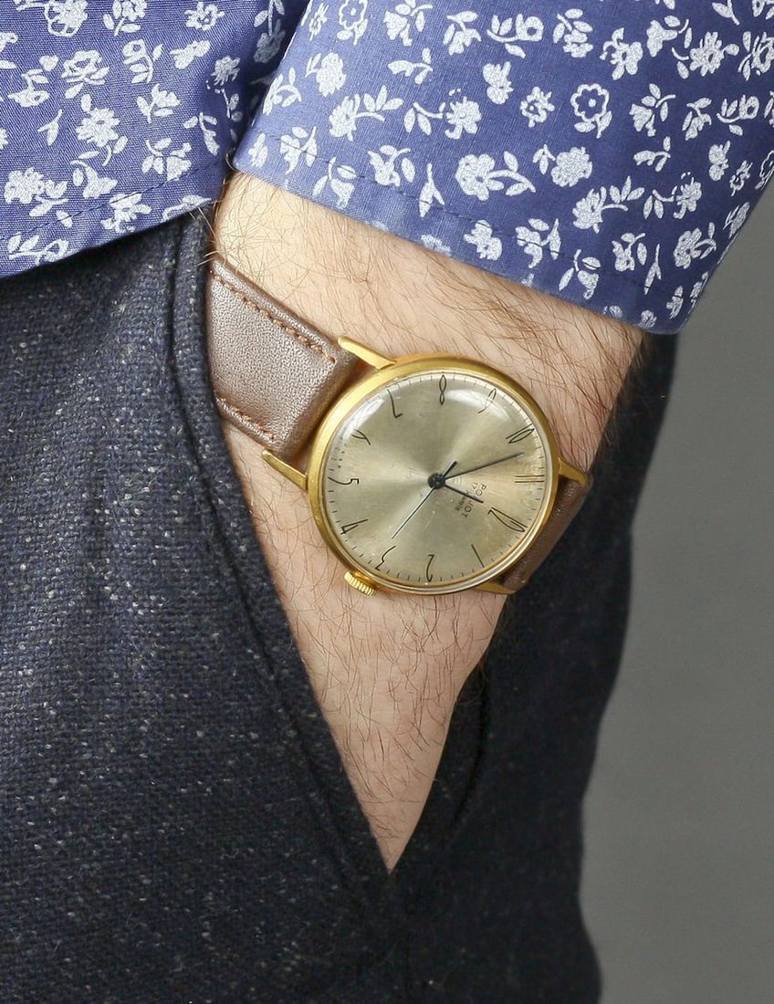 Poljot Vintage Men Wrist Watch / Rare Golden White Vintage Men Wrist Watch - 7