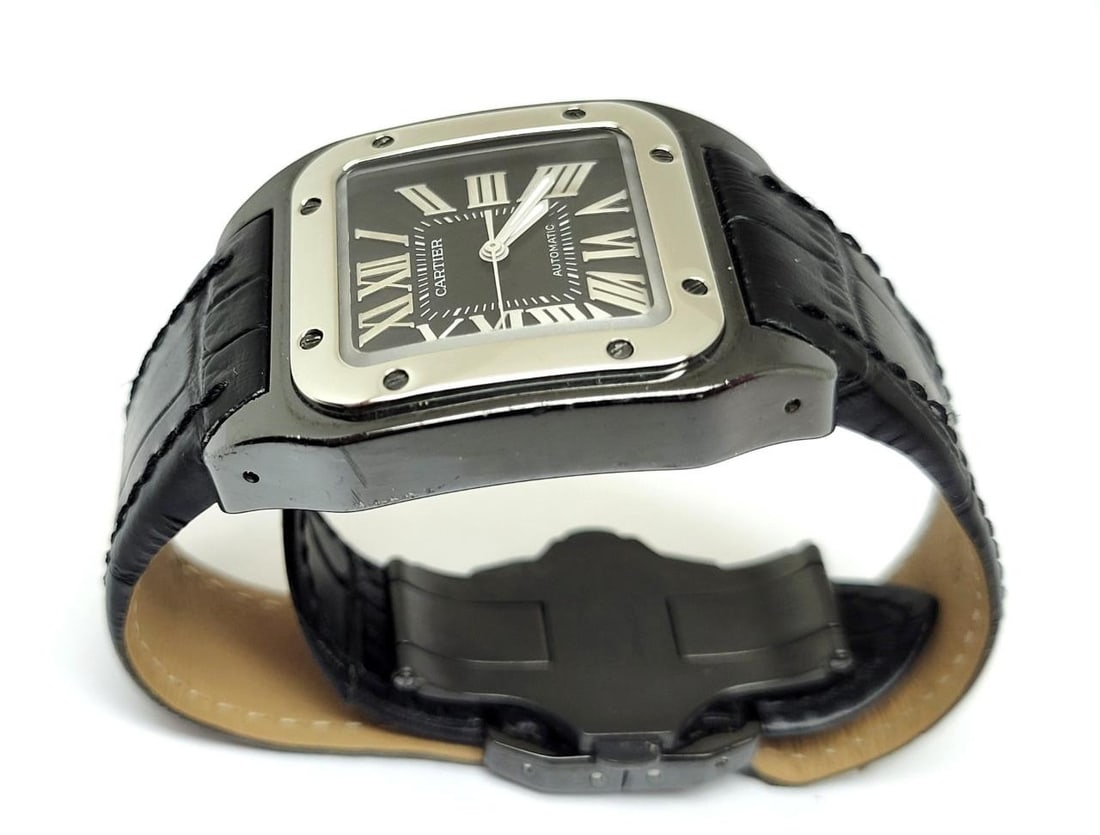 Black PVD Unisex CARTIER SANTOS 100 Black Dial Automatic Watch Ref 2878* Good - 10
