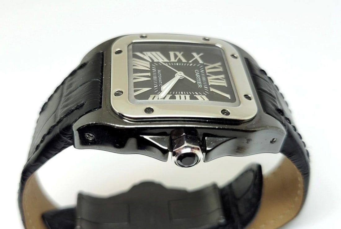 Black PVD Unisex CARTIER SANTOS 100 Black Dial Automatic Watch Ref 2878* Good - 11