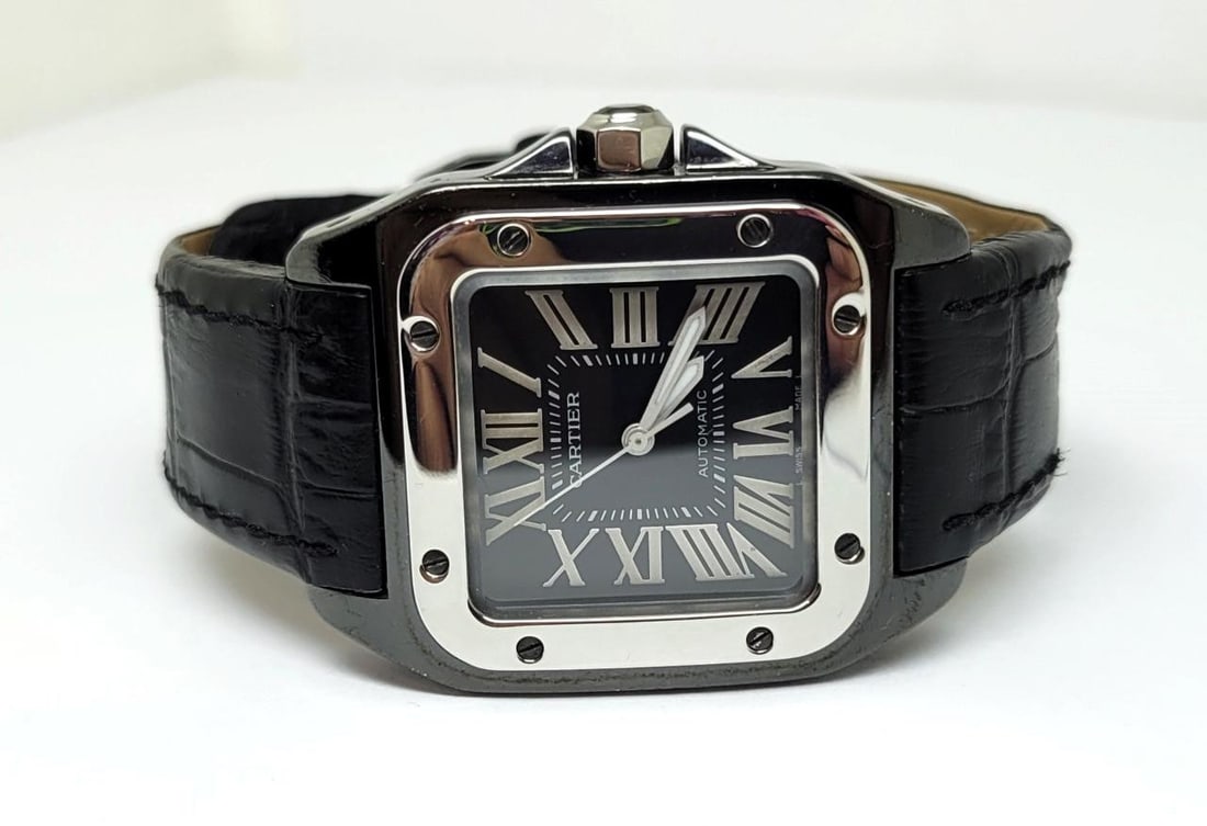 Black PVD Unisex CARTIER SANTOS 100 Black Dial Automatic Watch Ref 2878* Good - 3