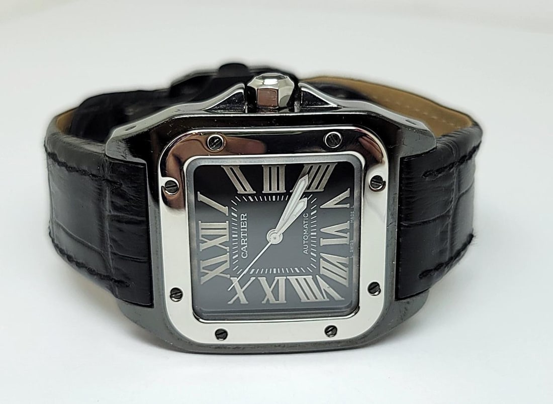 Black PVD Unisex CARTIER SANTOS 100 Black Dial Automatic Watch Ref 2878* Good - 5